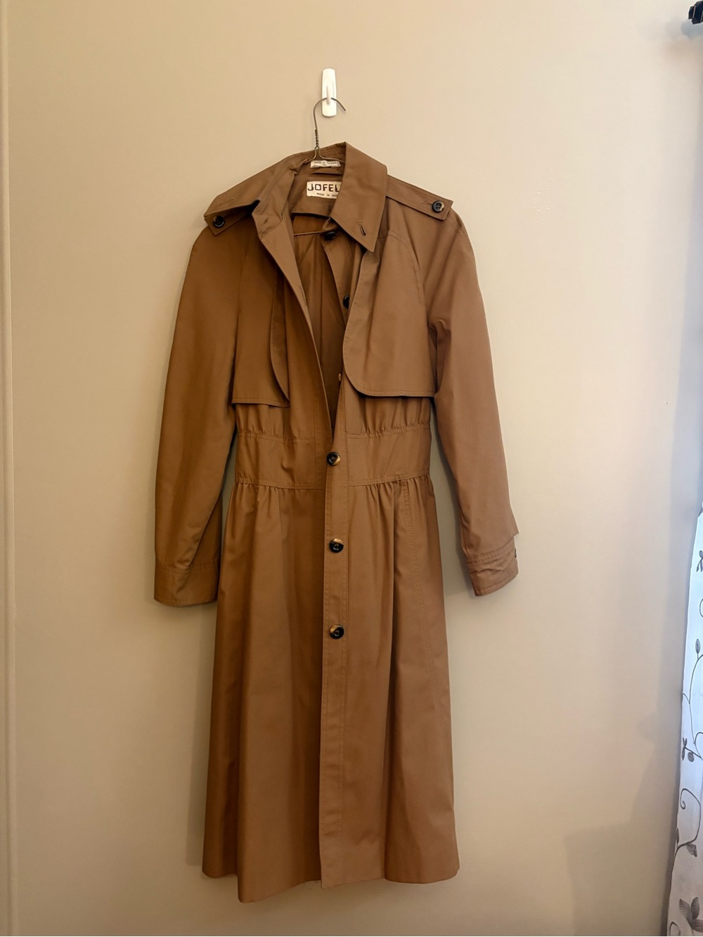 Vintage JOFELD Tan Trench Coat Safari Utility Jacket Full Length 11/12